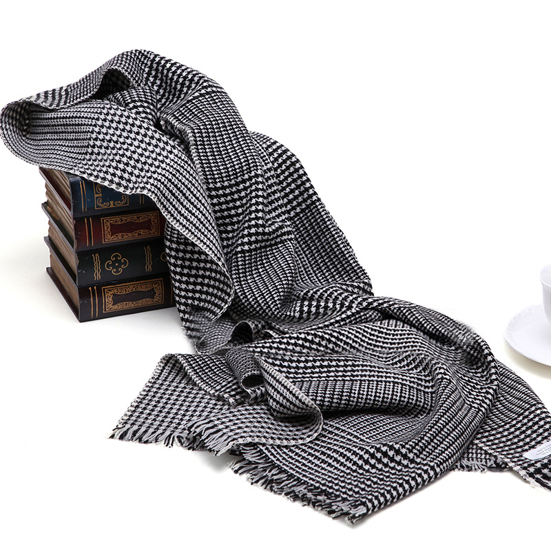 Pure Cashmere Scarves Black Plaid Women Fashional Winter Scarf